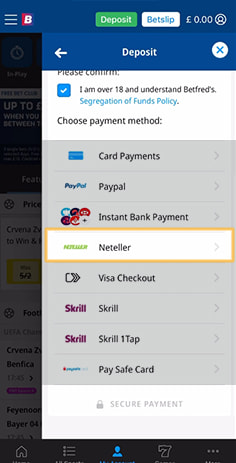 Betfred Casino Cashier with Payment Methods