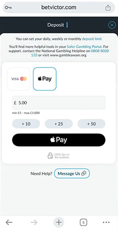 BetVictor Casino Cashier with Deposit Amount