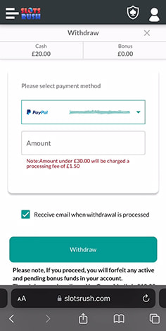 Casino Cashier with Withdrawal Payment Method Selection