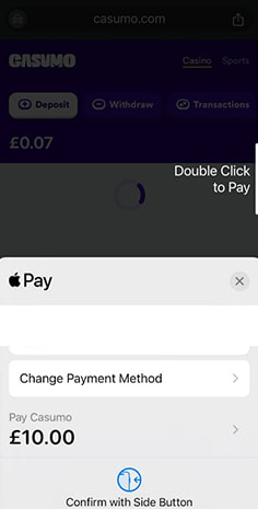 Redirect from Casumo to Apple Pay