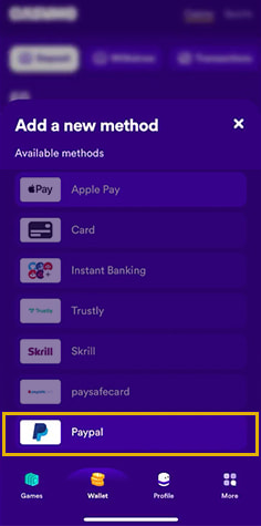 Casumo Cashier with Payment Methods