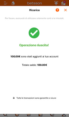 Conferma deposito con PayPal su Betsson