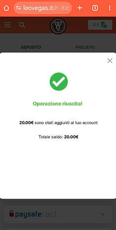 Conferma deposito con PayPal su LeoVegas