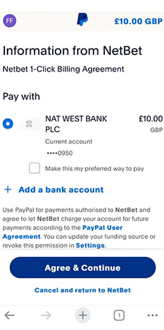 Complete the PayPal Payment to NetBet