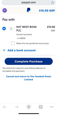 Complete the PayPal Payment to The Pools