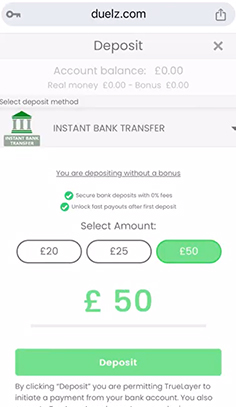 Enter the Bank Transfer Deposit Amount