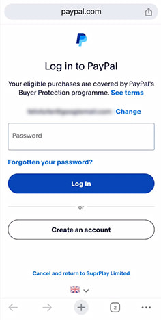 Redirect from Duelz to PayPal Login Page