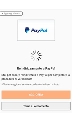 Reindirizzamento da Gioco Digitale alla pagina login di PayPal