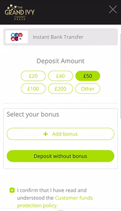 Select Deposit Amount and Bonus