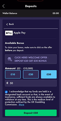 Grosvenor Casino Cashier with Deposit Amount