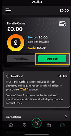 Grosvenor Casino Cashier with Deposit Option