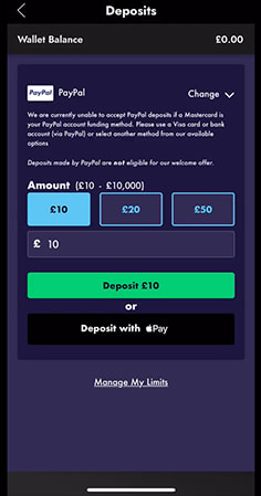 Grosvenor Casino Cashier with Select Deposit Amount