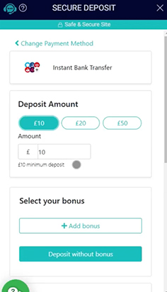 Enter the Bank Transfer Deposit Amount and Select a Bonus