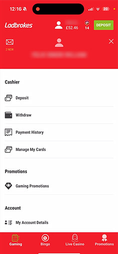 Ladbrokes Casino Cashier with Withdrawal Option