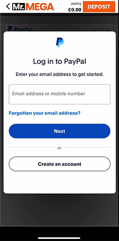 Redirect from Mr Mega to PayPal Login Page