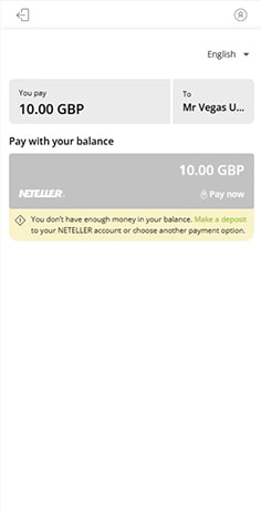 Confirmation of the Neteller Deposit to Mr Vegas