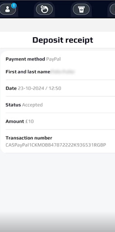 PayPal Deposit Receipt at NetBet