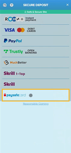 PlayFrank Casino Cashier with Payment Methods Including Paysafecard