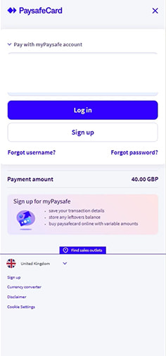 Redirect from PlayFrank to Paysafecard Login Page