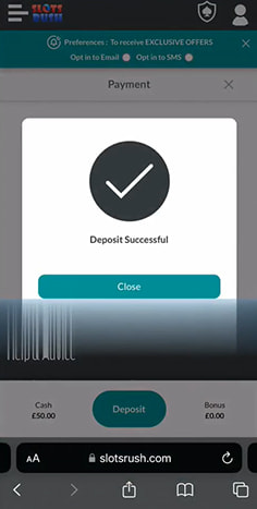 Deposit Successful Message at Slotsrush